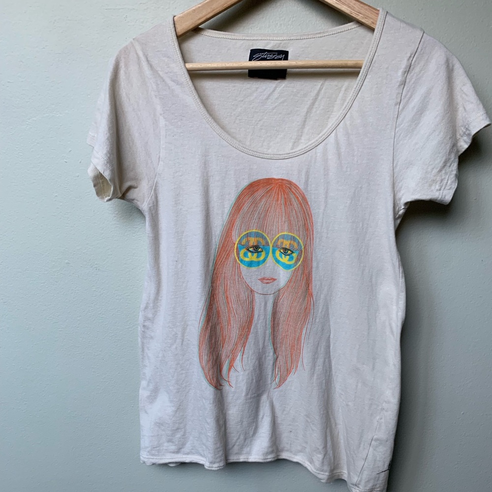 Host Pick! Stussy Girl Tee - Long Hair Sunglasses Sunnies Glasses Mod Cotton